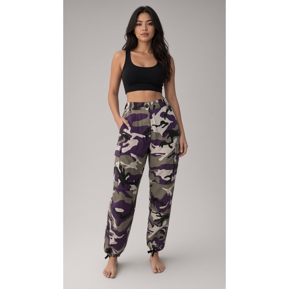 Rothco Cargo Pants Women Small 27 X 30 Purple Camo parachute Vtg Y2K 90s Baggie